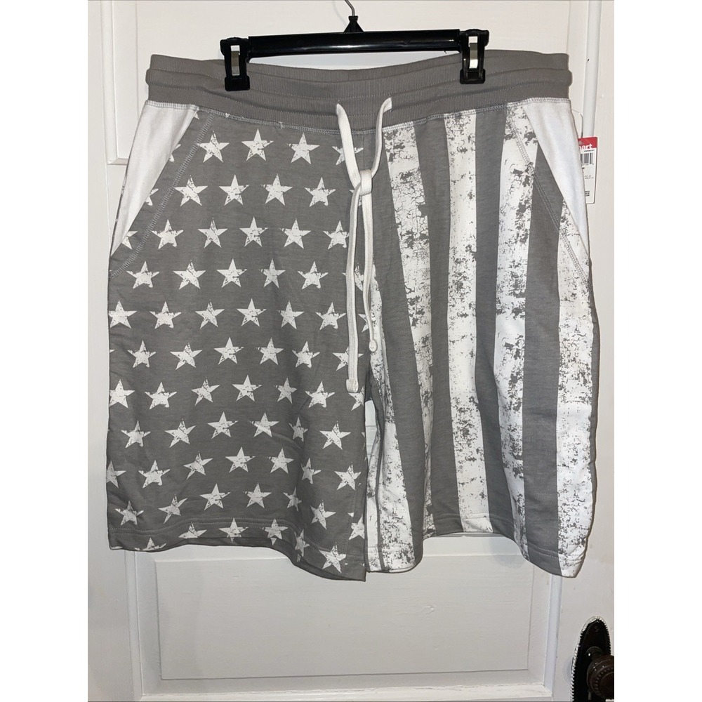 Joe Boxer Sweatshirt Material Long Shorts 100% Cotton Gray Stars and‎ Stripes XL